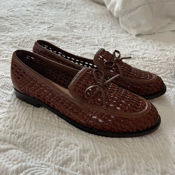 Classic woven leather loafers with bow Brown size 7 J. Crew - Picture 2 of 6